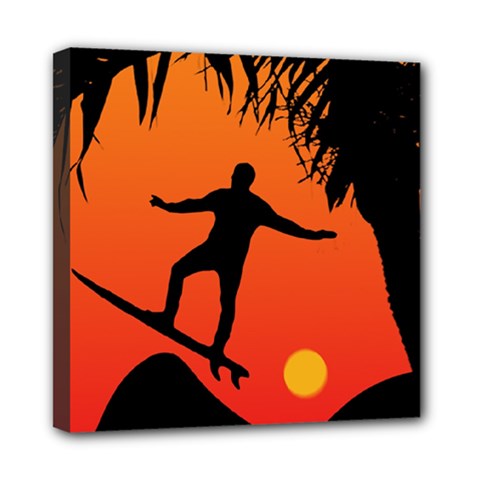 Man Surfing At Sunset Graphic Illustration Mini Canvas 8  X 8  by dflcprints