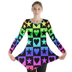 Rainbow Stars And Hearts Long Sleeve Tunic  by ArtistRoseanneJones