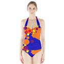 Blue and orange dots Halter Swimsuit View1