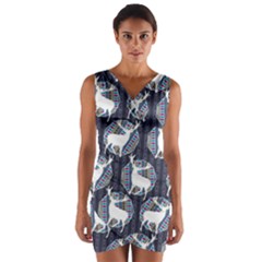 Geometric Deer Retro Pattern Wrap Front Bodycon Dress