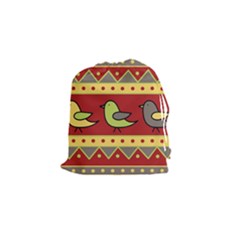 Brown Bird Pattern Drawstring Pouches (small)  by Valentinaart