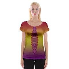 Flower Of Life Vintage Gold Ornaments Red Purple Olive Women s Cap Sleeve Top by EDDArt