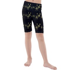 Yellow Elegant Xmas Snowflakes Kids  Mid Length Swim Shorts