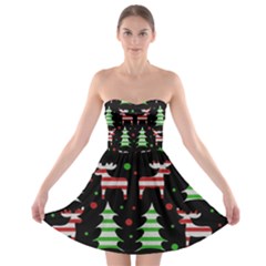 Reindeer Decorative Pattern Strapless Bra Top Dress by Valentinaart