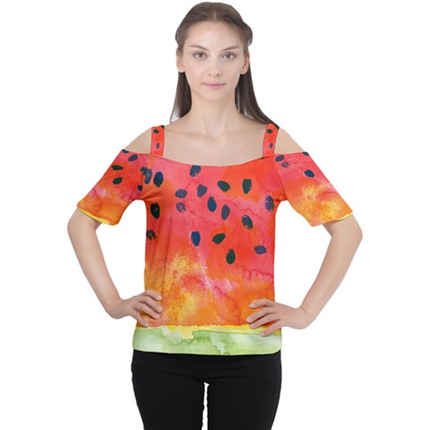 Abstract Watermelon Women s Cutout Shoulder Tee by DanaeStudio