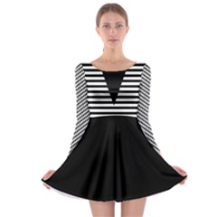 Black & White Stripes Big Triangle Long Sleeve Skater Dress by EDDArt