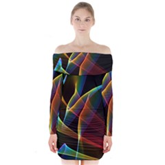 Peacock Symphony, Abstract Rainbow Music Long Sleeve Off Shoulder Dress by DianeClancy