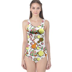 Xmas Candy Pattern One Piece Swimsuit