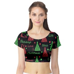 New Year Pattern - Red And Green Short Sleeve Crop Top (tight Fit) by Valentinaart