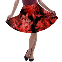 Red Flower  A-line Skater Skirt by Brittlevirginclothing