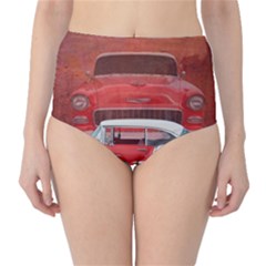 Classic Car Chevy Bel Air Dodge Red White Vintage Photography High-waist Bikini Bottoms by yoursparklingshop