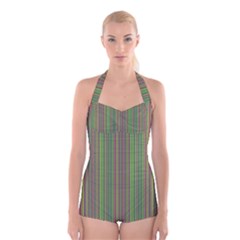 Green Lines Boyleg Halter Swimsuit 