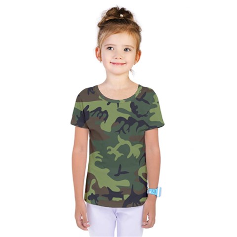 Camouflage Green Brown Black Kids  One Piece Tee by Nexatart