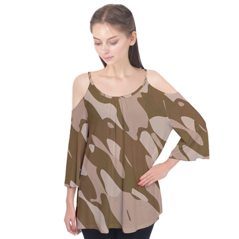 Background For Scrapbooking Or Other Beige And Brown Camouflage Patterns Flutter Tees by Nexatart