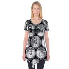 Black And White Doses Cans Fuzzy Drinks Short Sleeve Tunic  by Nexatart