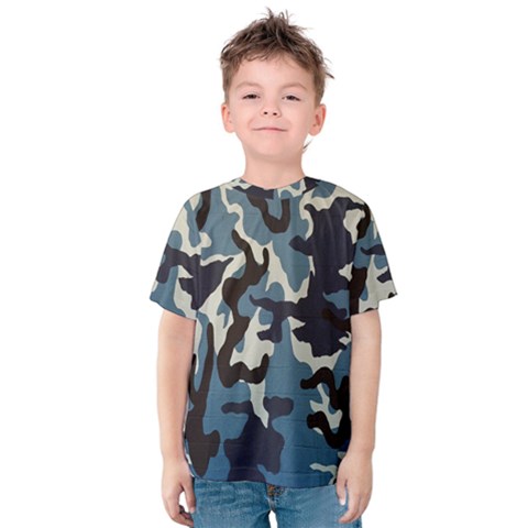 Blue Water Camouflage Kids  Cotton Tee by Nexatart