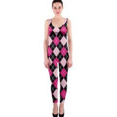 Argyle Pattern Pink Black Onepiece Catsuit by Nexatart