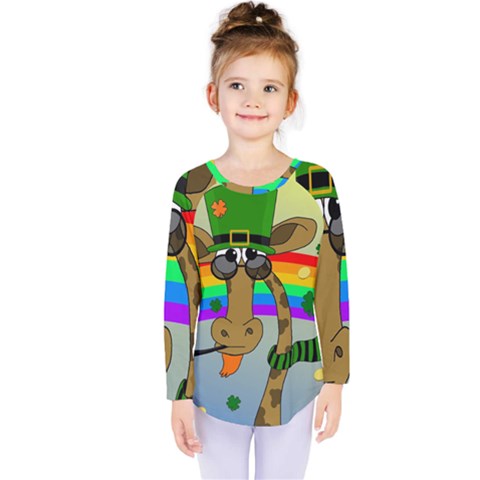 Irish Giraffe Kids  Long Sleeve Tee by Valentinaart