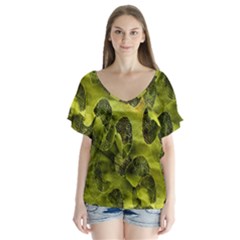 Olive Seamless Camouflage Pattern Flutter Sleeve Top by Nexatart