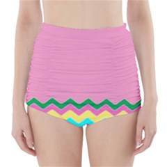 Easter Chevron Pattern Stripes High-waisted Bikini Bottoms