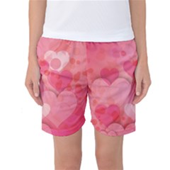 Hearts Pink Background Women s Basketball Shorts by Amaryn4rt