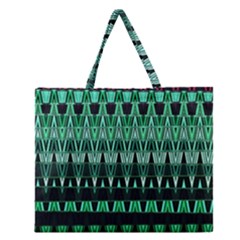 Green Triangle Patterns Zipper Large Tote Bag by Simbadda