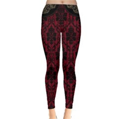 Elegant Black And Red Damask Antique Vintage Victorian Lace Style Leggings  by yoursparklingshop