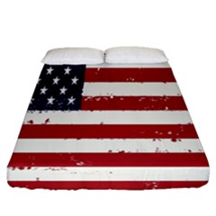 Flag United States United States Of America Stripes Red White Fitted Sheet (queen Size) by Simbadda