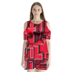 Background With Red Texture Blocks Shoulder Cutout Velvet  One Piece by Amaryn4rt