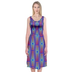 Red Blue Bee Hive Pattern Midi Sleeveless Dress by Amaryn4rt