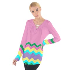 Easter Chevron Pattern Stripes Women s Tie Up Tee by Amaryn4rt