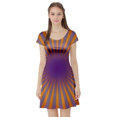 Retro Circle Lines Rays Orange Short Sleeve Skater Dress by Amaryn4rt