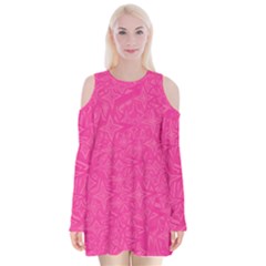 Geometric Pattern Wallpaper Pink Velvet Long Sleeve Shoulder Cutout Dress by Amaryn4rt