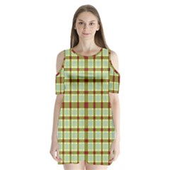 Geometric Tartan Pattern Square Shoulder Cutout Velvet  One Piece by Amaryn4rt