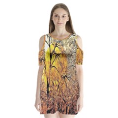 Summer Sun Set Fractal Forest Background Shoulder Cutout Velvet  One Piece by Amaryn4rt