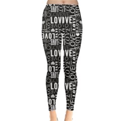 Black Love Heart Shape Pattern Leggings by CoolDesigns