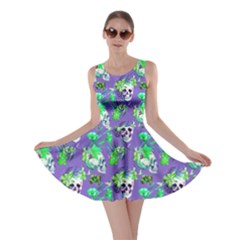 Violet Skull And Flowers Pattern Skater Dress by CoolDesigns