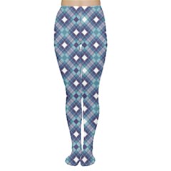 Blue Blue Diagonal Tartan Pattern Women s Tights by CoolDesigns