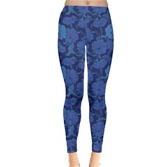 Blue Elegance Pattern Flowers Leggings by CoolDesigns