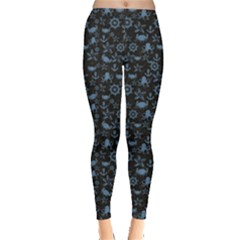 Dark Sea Life Pattern On Black In Square Format Leggings by CoolDesigns