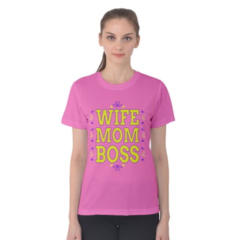 Pink And Yellow Wife Mom Boss Women s Cotton Tee by ThinkOutisdeTheBox