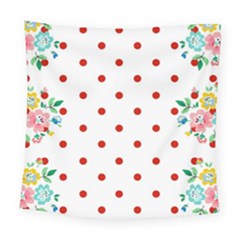 Flower Floral Polka Dot Orange Square Tapestry (large) by Mariart