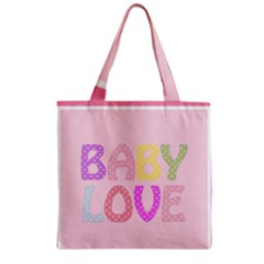 Pink Baby Love Text In Colorful Polka Dots Zipper Grocery Tote Bag