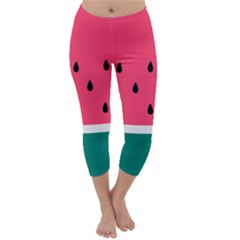 Watermelon Red Green White Black Fruit Capri Winter Leggings  by Mariart