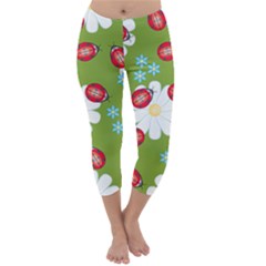 Insect Flower Floral Animals Star Green Red Sunflower Capri Winter Leggings  by Mariart