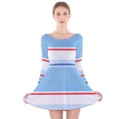 Navy Blue White Red Stripe Blue Finely Striped Line Long Sleeve Velvet Skater Dress by Mariart