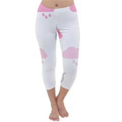 Raining Cats Dogs White Pink Cloud Rain Capri Winter Leggings  by Mariart