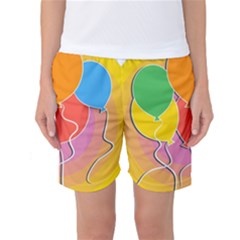 Birthday Party Balloons Colourful Cartoon Illustration Of A Bunch Of Party Balloon Women s Basketball Shorts by Nexatart