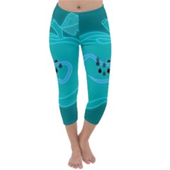 Xray Worms Fruit Apples Blue Capri Winter Leggings  by Mariart