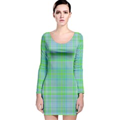 Plaid Design Long Sleeve Velvet Bodycon Dress